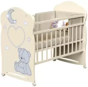 Детская кроватка VDK Bear And Moon колесо-качалка (слоновая кость) фото