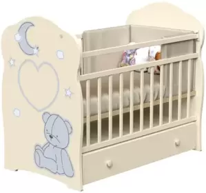 Детская кроватка VDK Bear And Moon маятник и ящик (слоновая кость) фото