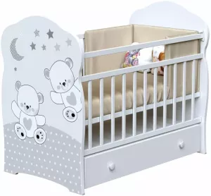 Детская кроватка VDK Funny Bears маятник и ящик (белый) фото