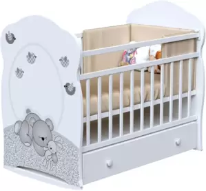 Детская кроватка VDK Sleppy колесо-качалка с ящиком (белый) фото