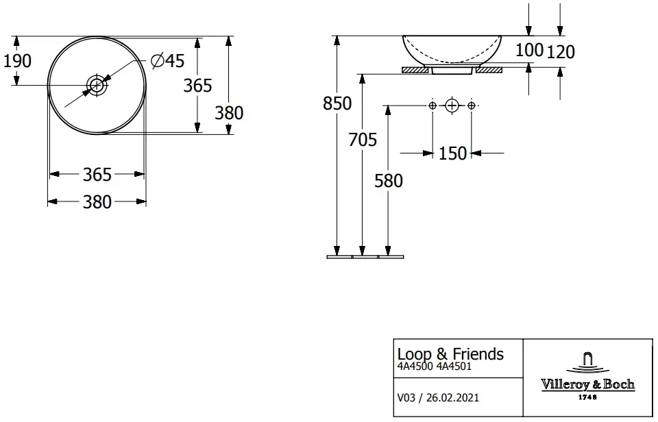 Умывальник Villeroy &#38; Boch Loop &#38; Friends 4A4500R1 фото