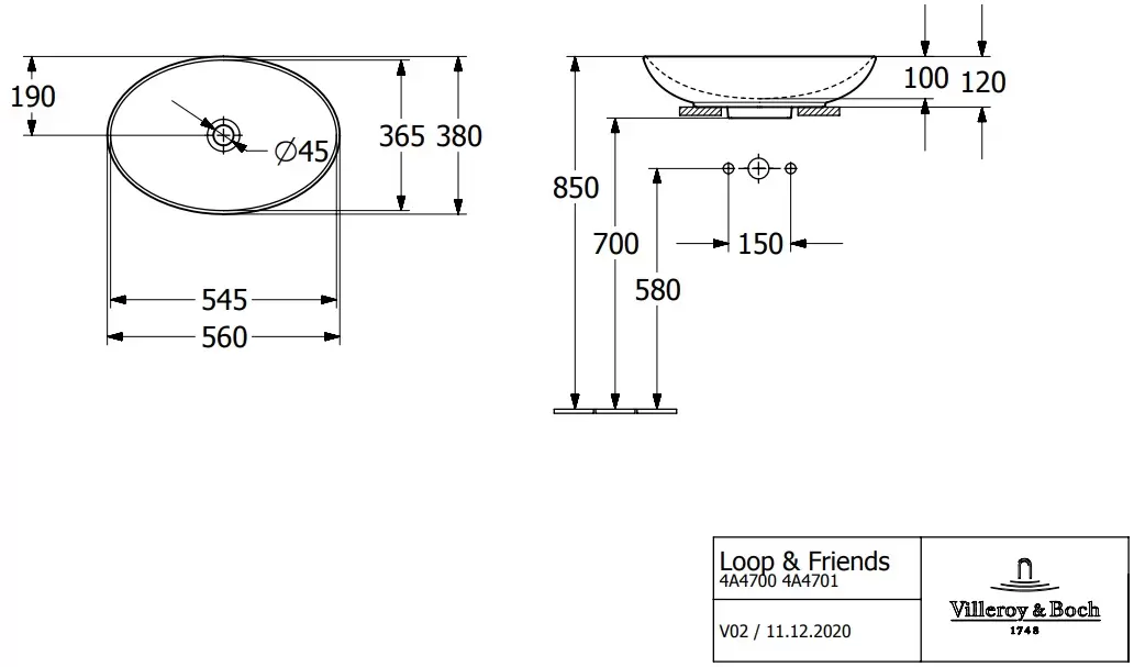Умывальник Villeroy &#38; Boch Loop &#38; Friends 4A4700R1 фото