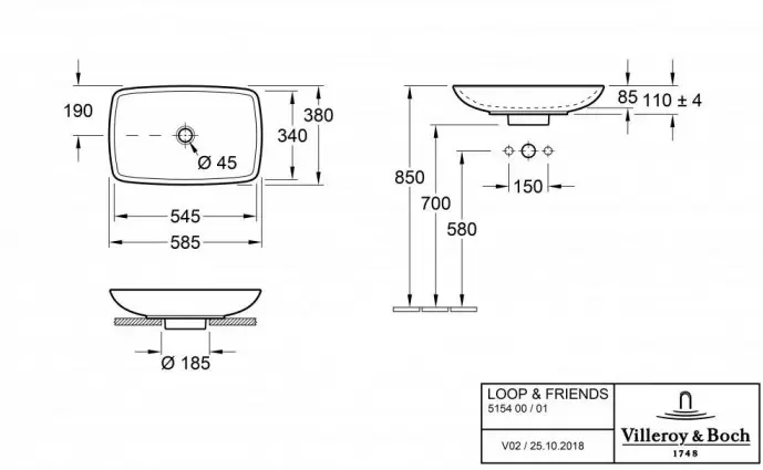 Умывальник Villeroy & Boch Loop & Friends 51540001 фото 6