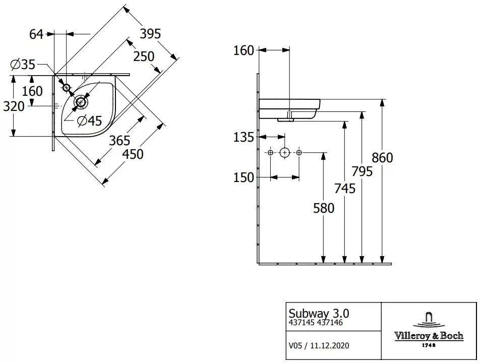 Умывальник Villeroy &#38; Boch Subway 3.0 437146R1 фото