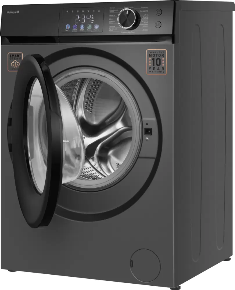Стиральная машина Weissgauff WM 45127 Inverter Steam Color Touch Grey фото