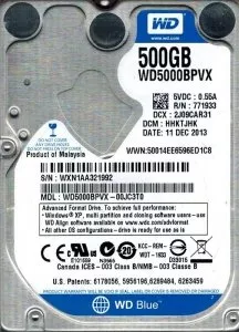 Жесткий диск Western Digital Blue (WD5000BPVX) 500Gb фото