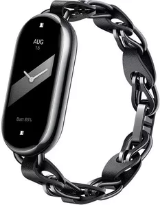 Фитнес-браслет Xiaomi Smart Band 8 (серый, с черным ремешком из кожи и металла, китайская версия) фото