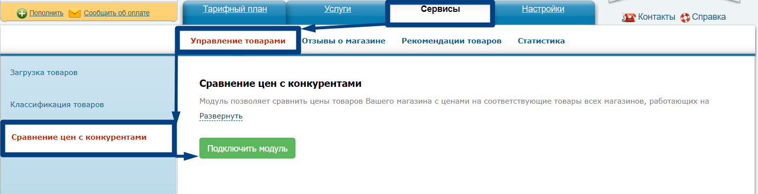 Сервисы-Управление товарами-Сравнение цен