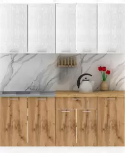 Кухонный гарнитур Eligard Lion 1.8 (белый/дуб натуральный/дуб бунратти) фото