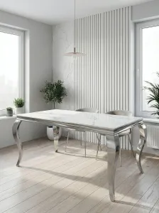 Стол обеденный SIGNAL PRINCE Ceramic Calacatta белый/хром 180/90 фото