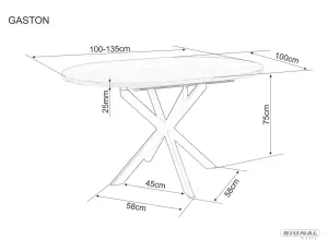 Стол обеденный SIGNAL GASTON Ceramic белый/черный 100-135/100 фото