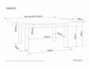 Стол обеденный SIGNAL PRESTO кашемир/дуб кремона 140-218/80 фото