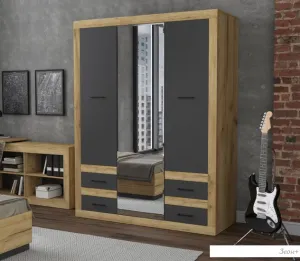 Шкаф распашной Интерлиния Loft LT-ШК1 (дуб золотой/антрацит) фото