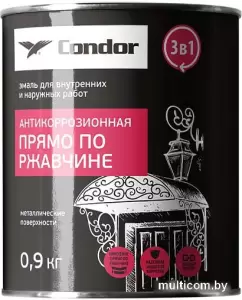 Эмаль Condor Антикоррозионная прямо по ржавчине 3в1 0.9 кг (белый) фото