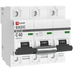 Выключатель автоматический EKF Basic ВА 47-100 3P 40А (C) 10kA фото