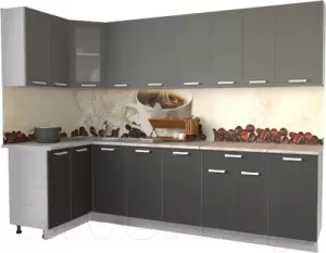 Кухонный гарнитур Интерлиния Мила 12x28 антрацит/серебро