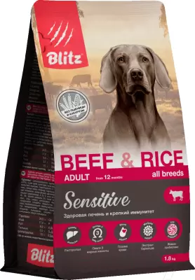 Сухой корм для собак Blitz Pets Adult Beef & Rice / 4217 1.8кг фото