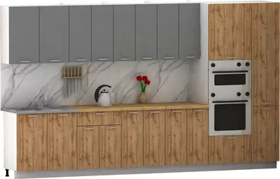 Кухонный гарнитур Eligard Lion 3.6 без столешницы дымчатый алмаз/дуб натуральный фото