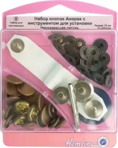 Набор кнопок для одежды Hemline Анорак H407.B 15мм 10шт, бронзовый фото
