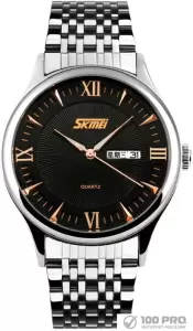 Наручные часы Skmei 9091 (черный циферблат, ремешок из нерж. стали) фото