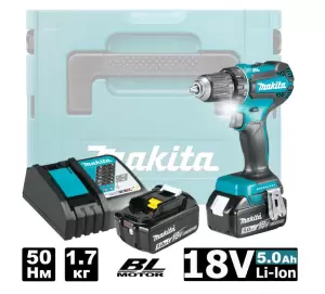 Дрель-шуруповерт Makita DDF485RTJ (с 2-мя АКБ 2.0 Ah, кейс ) фото