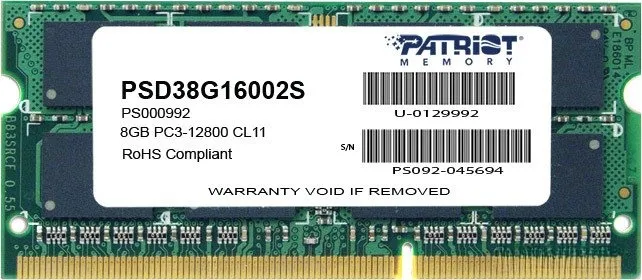 Оперативная память Patriot Signature 8GB DDR3 SO-DIMM PC3-12800 (PSD38G16002S) фото