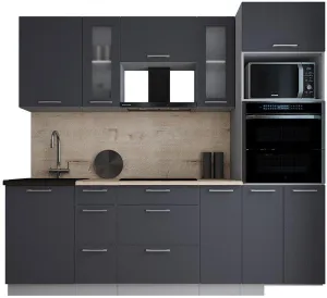 Готовая кухня Интерлиния Мила Gloss 2.4 (графит софт/графит софт/травертин серый) фото