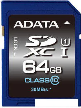 Карта памяти ADATA Premier SDXC UHS-I (Class 10) 64GB (ASDX64GUICL10-R) фото