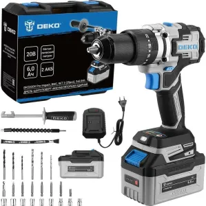 Ударная дрель-шуруповерт Deko DKCD20V Pro Impact 081-1199 (с 2-мя АКБ, оснастка, кейс) фото