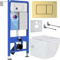 Унитаз подвесной Roxen Cube bidet в комплекте с инсталляцией StounFix Dual Fresh 6 в 1 968472 (кнопка: брашированное золото) фото