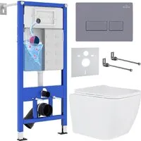 Унитаз подвесной Roxen Cube в комплекте с инсталляцией StounFix Dual Fresh 6 в 1 966775 (кнопка: серый гранит) фото