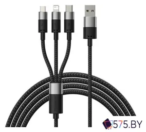 Кабель Baseus StarSpeed 1-for-3 Fast Charging Data Cable (1.2 м, черный) фото