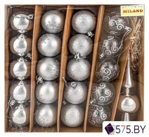 Елочная игрушка Miland С верхушкой НУ-3605 (21 шт, серебристый) фото