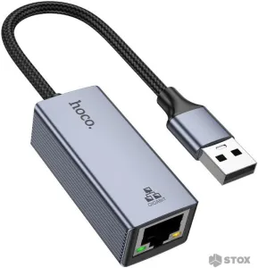 Адаптер Hoco UA37 USB Type-A - RJ45 (0.12 м, металлик) фото