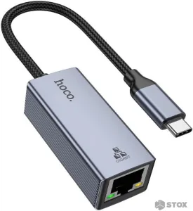 Адаптер Hoco UA37 USB Type-C - RJ45 (0.12 м, металлик) фото