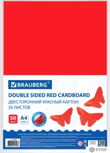 Набор цветного картона BRAUBERG 128982 (50 л, красный) фото