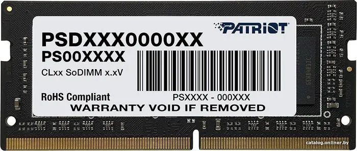 Оперативная память Patriot Signature Line 8GB DDR4 SODIMM PC4-25600 PSD48G320081S 8 ГБ, 1 модуль DDR4 SO-DIMM, частота 3200 МГц, CL 22T, тайминги 22-22-22-52, напряжение 1.2 В фото