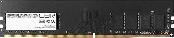 Оперативная память CBR 4ГБ DDR4 2400 МГц CD4-US04G24M17-00S 4 ГБ, 1 модуль DDR4 DIMM, частота 2400 МГц, CL 17T, тайминги 17-17-17-39, напряжение 1.2 В фото