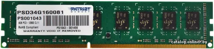 Оперативная память Patriot PSD34G160081 DDR3 - 1x 4ГБ 1600МГц, DIMM, Ret фото