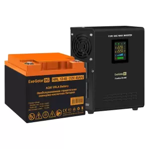 Комплект ИБП EX295995RUS + батарея 45Aч EX285666RUS 1шт (инвертор, синус, для котла, настенный) ExeGate FineSine SX-500.LCD.AVR.2SH + батарея ExeGate HRL 12-45 (12В, 45Ач) 1шт (EX296499RUS) фото