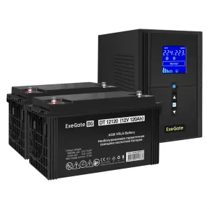 Комплект ИБП EX295988RUS + батарея 120Aч EX282988RUS 2шт (инвертор, синус, для котла) ExeGate SineTower SZ-1500.LCD.AVR.2SH.1C13.USB 1500VA/1200W, чистый синусоида, LCD дисплей, AVR, 2*Schuko+1*C13, U фото