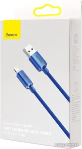Кабель Baseus CAJY000103 Crystal Shine Series Fast Charging Data USB to iP 2.4A 2m Blue быстрая зарядка и передача данных, скорость передачи: 480Мбит/с, материал: алюминиевый фото