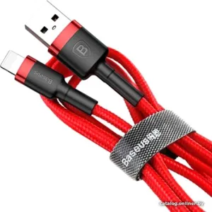 Кабель Baseus CALKLF-A19 Cafule Cable USB For iP 2.4A 0.5m Red+Black (передача данных, питание устройств, в оплетке) фото