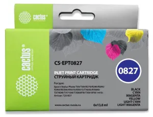 Картридж струйный Cactus CS-EPT0827 черный/голубой/пурпурный/желтый/светло-голубой/светло-пурпурный набор (82.8мл) для Epson Stylus Photo R270/290/RX590 с чипом фото