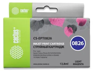 Картридж струйный Cactus CS-EPT0826 T0826 светло-пурпурный (13.8мл) для Epson Stylus Photo R270/290/RX590 с чипом фото
