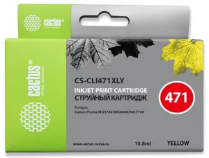 Картридж струйный Cactus CS-CLI471XLY CLI-471XL Y желтый (10.8мл) для Canon TS5040/MG5740/MG6840/MG7740 с чипом фото