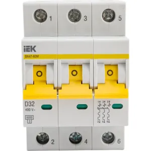 Автоматический выключатель IEK ВА47-60M 3Р 32А 6кА D MVA31-3-032-D Автоматический выключатель IEK ВА47-60M 3Р 32А 6кА D MVA31-3-032-D фото