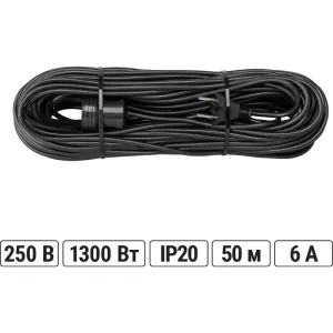 Силовой народный удлинитель-шнур TDM ELECTRIC ПВС 1300 Вт б/з, 50м, штепсельное гнездо SQ1307-0205 фото