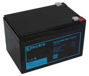Батарея Electro Bat 1212, напряжение 12 В, емкость 12 Ач разряд 20 часов , макс. ток разряда 5 сек. 180 А, макс. ток заряда 3 А, свинцово-кислотная типа AGM, клеммы F2, ДxШxВ 151х98х95 100 мм, вес 3,4 кг, срок службы 8 лет. фото