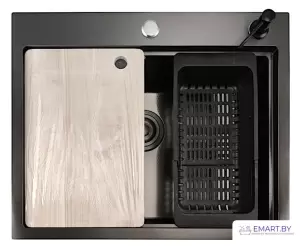 Кухонная мойка Stellar Decor S7050NB-A-D (нано черный, c доской) фото